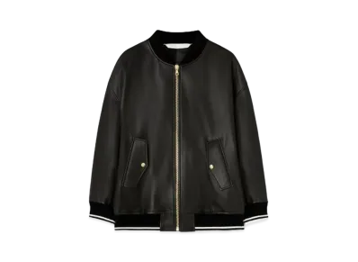 PALM ANGELS College Leather Bomber Jacket "Black/Off White"