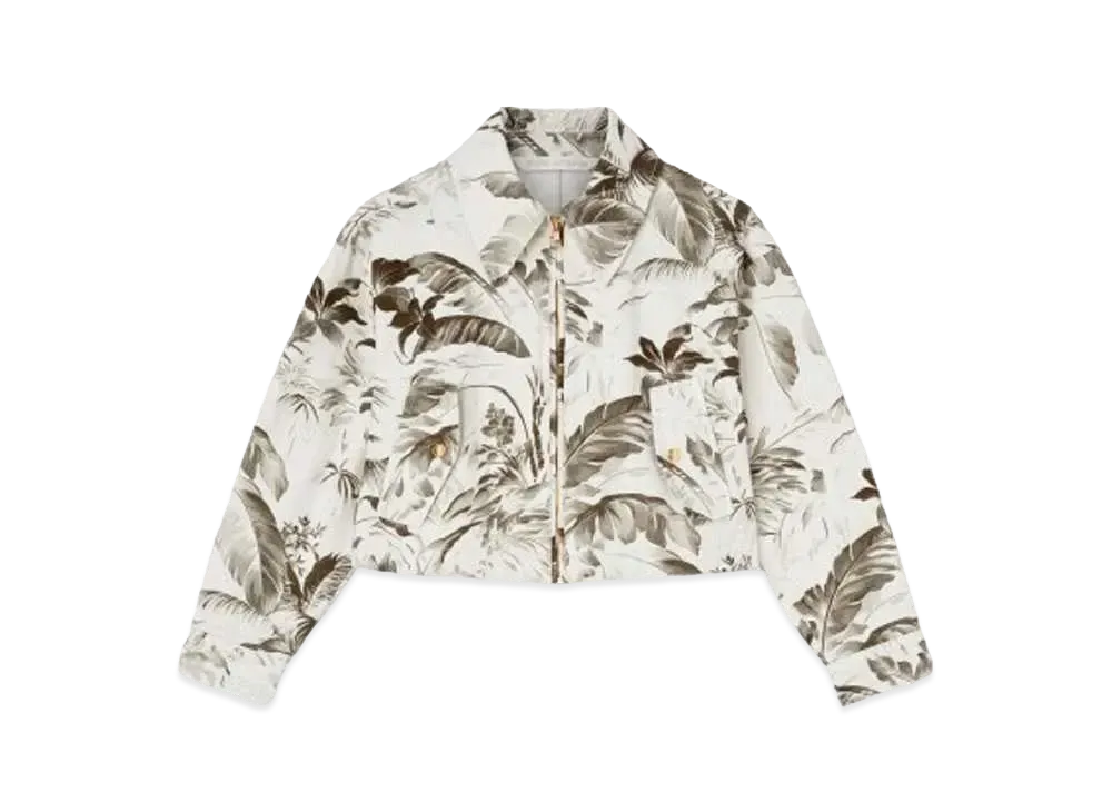 PALM ANGELS Jungle Print Crop Jacket "Light Beige/Military"