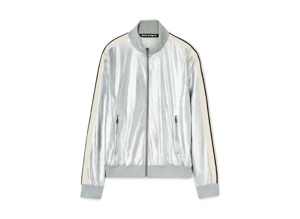 PALM ANGELS Laminated Leather Track Jacket "Silver/Off White"