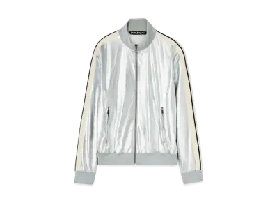 PALM ANGELS Laminated Leather Track Jacket "Silver/Off White"