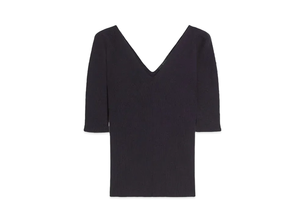 Max Mara Oceano Viscose V-neck Ribbed Knit "Navy"