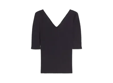 Max Mara Oceano Viscose V-neck Ribbed Knit "Navy"