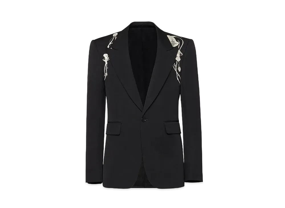Alexander McQUEEN Pressed Flower Harness Single Breasted Jacket "Black"