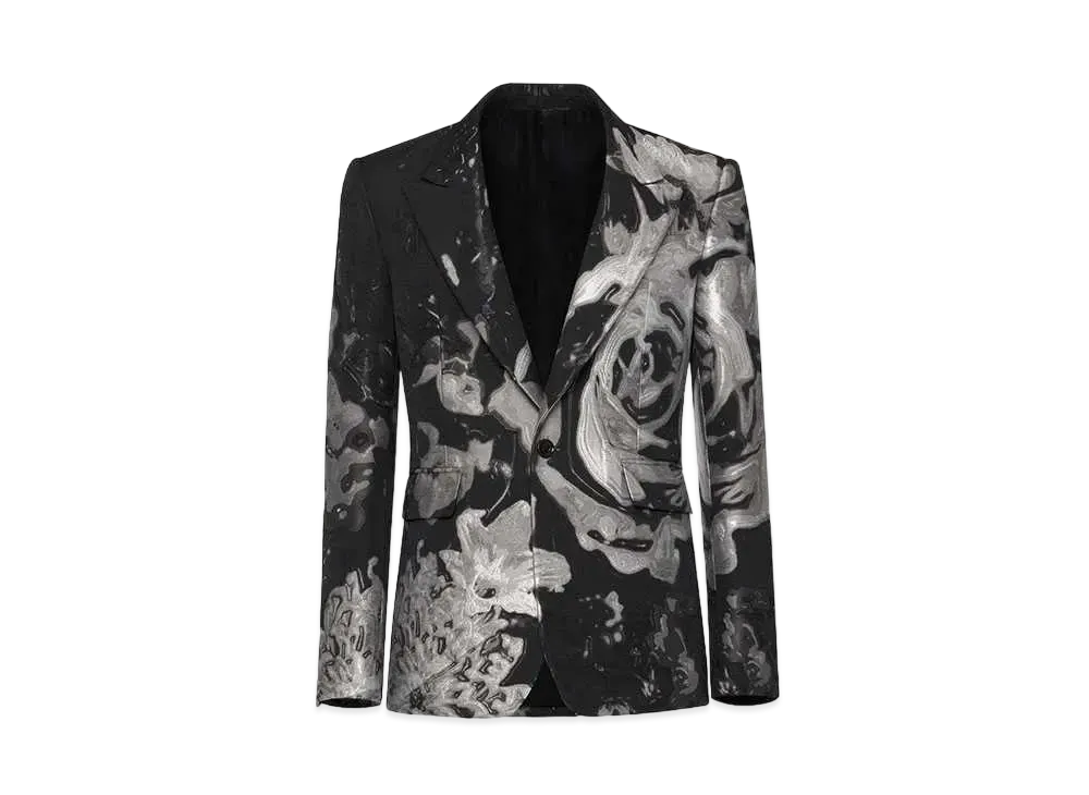 Alexander McQUEEN Wax Flower Single Breasted Jacket "Black/Silver"