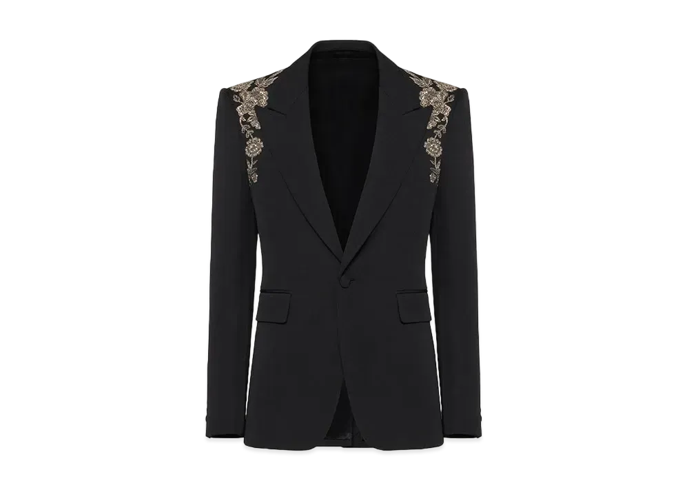 Alexander McQUEEN Embroidered Harness Single Breasted Jacket "Black"