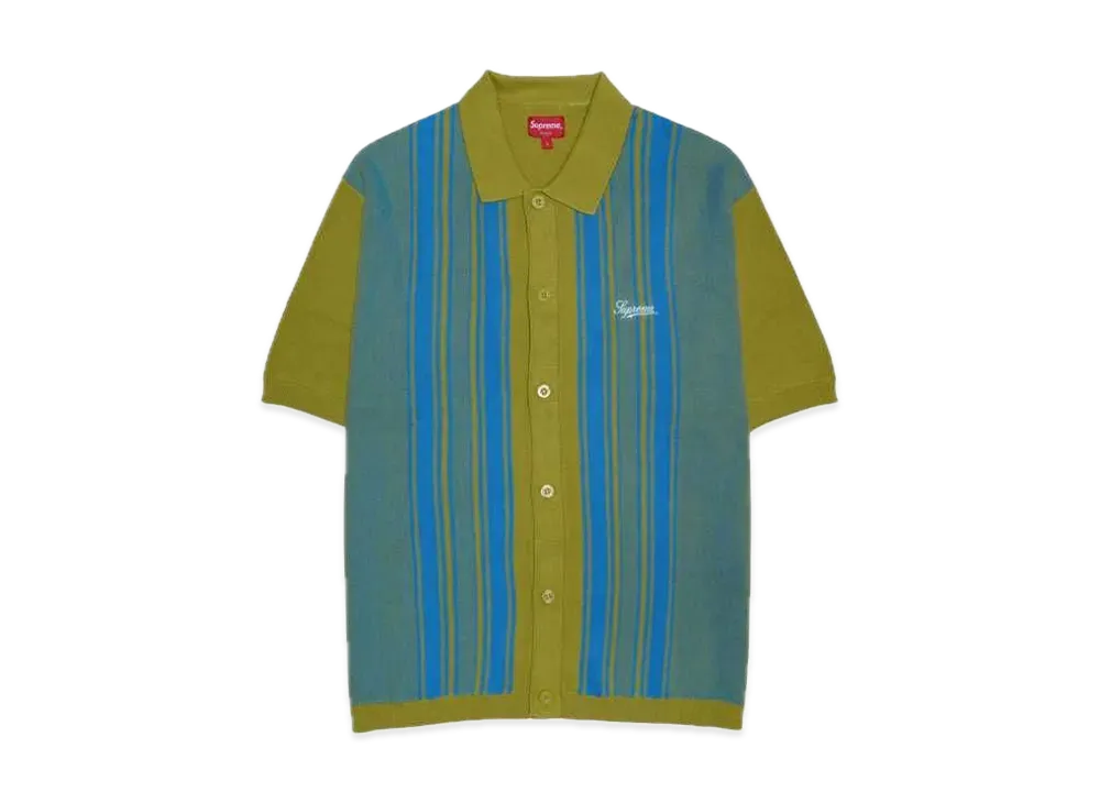 Supreme Stripe Button Up Polo "Dusty Lime"