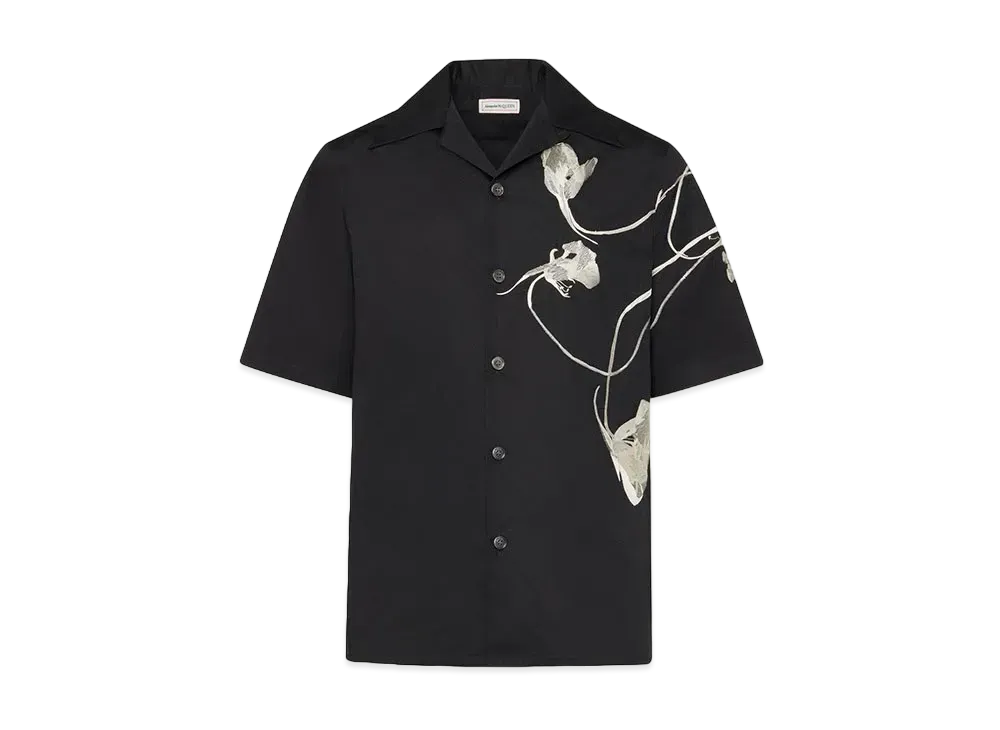 Alexander McQUEEN Pressed Flower Hawaiian Shirt "Black"
