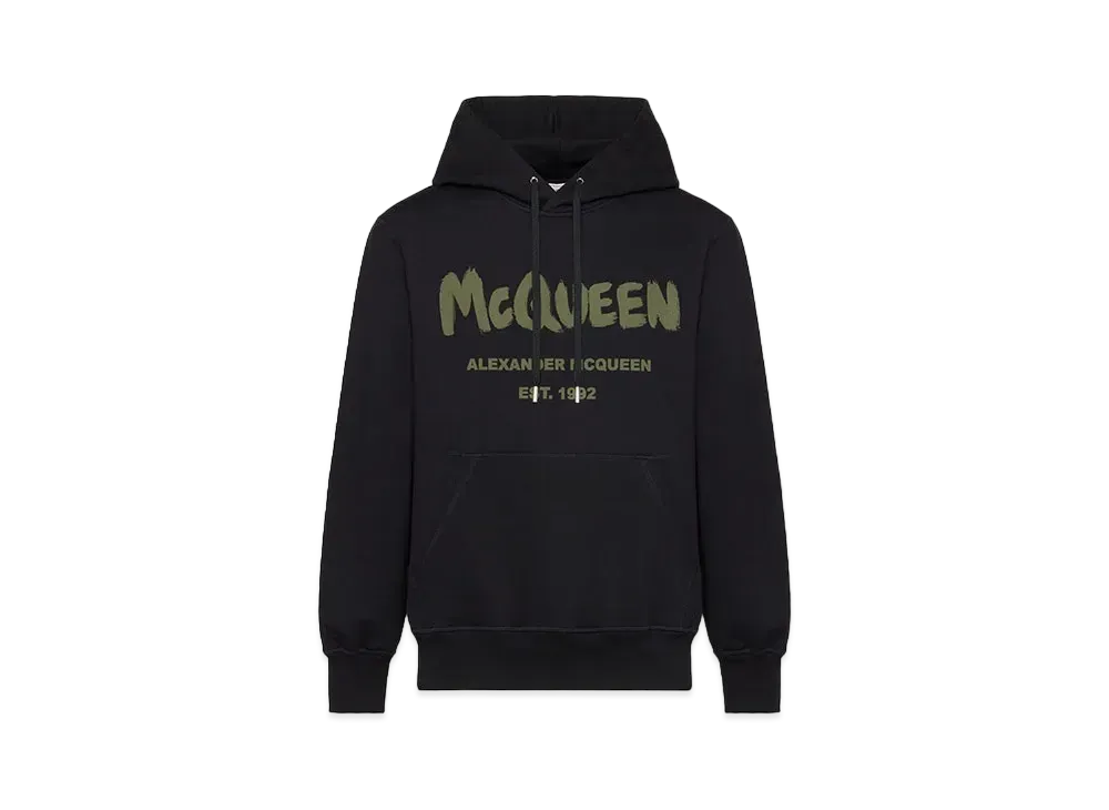 Alexander McQUEEN McQueen Graffiti Hooded Sweatshirt "Black/Khaki"