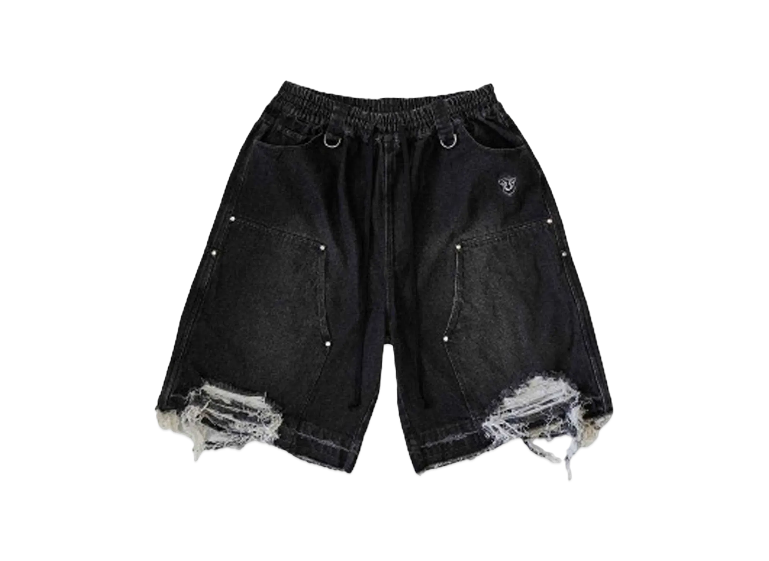 T.C.R BY TOUCHER T.C.R DESTROYED PANEL DENIM SHORTS "BLACK"