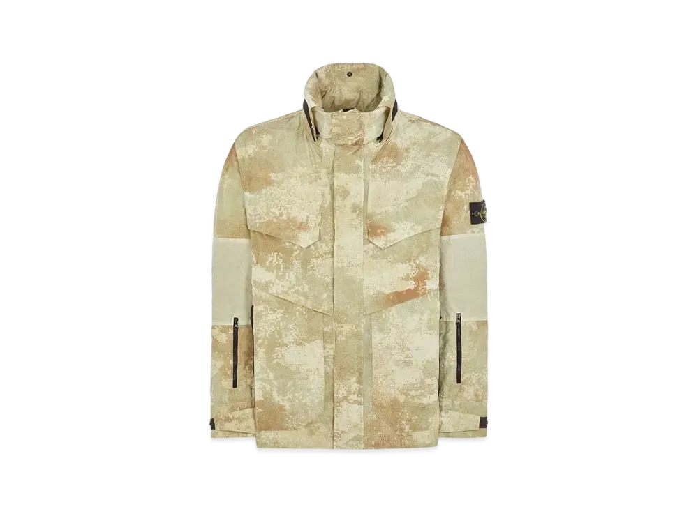 Stone Island 438E1 Dissolving Grid Camo On ECONYL Regenerated Nylon "Ivory"