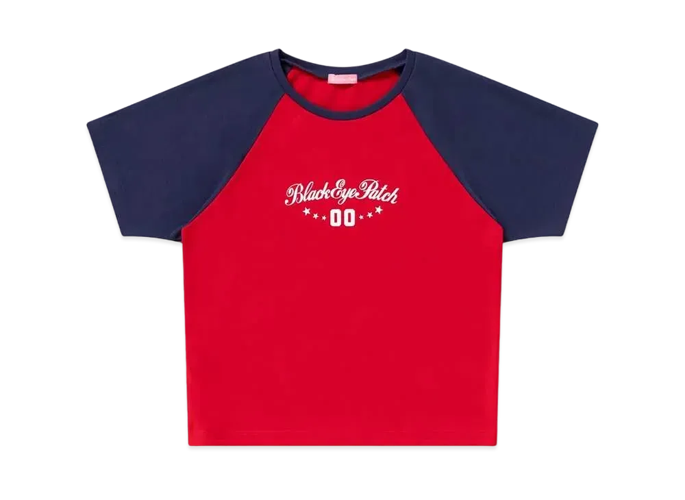 BlackEyePatch Sporty Script Raglan Baby Tee "Red"