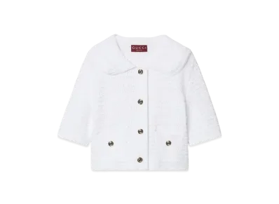 GUCCI Women's Crochet Knit Cotton Button-Up Top "Ivory"