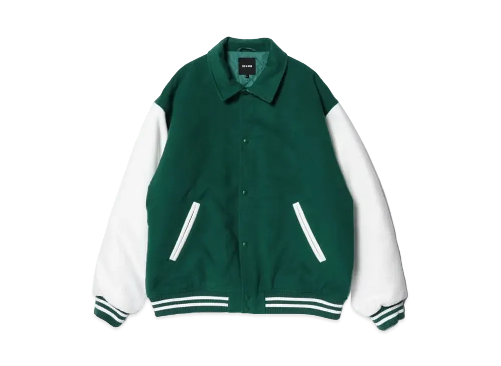 BEAMS Fleece Stadium Coach Jacket "Green/Off White"