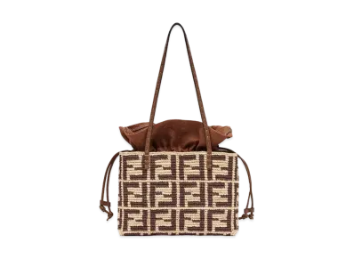 FENDI Small Roll FF Raffia Crochet Shopper with Pouch "Brown"