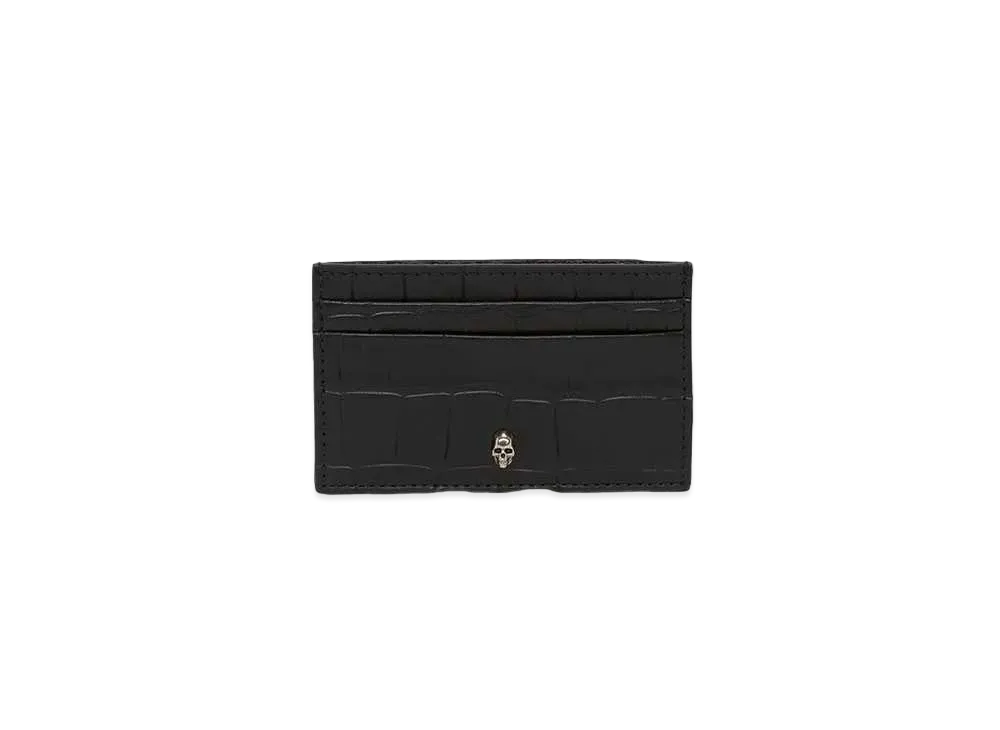 Alexander McQUEEN Embossed Croc Card Holder "Black"