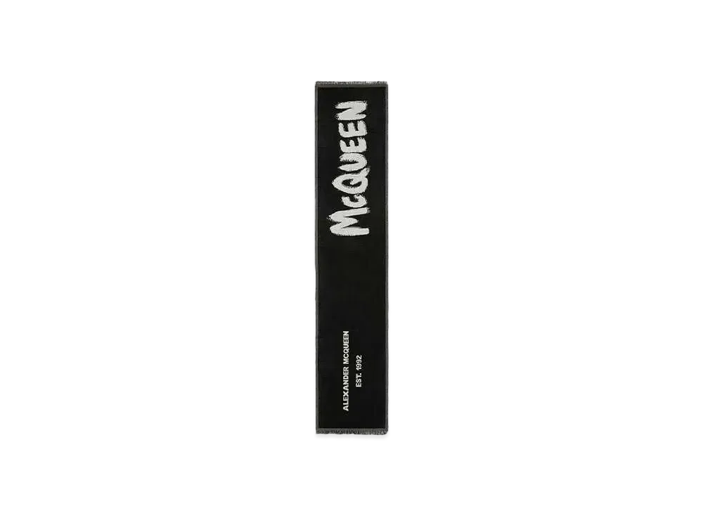 Alexander McQUEEN Oversized McQueen Graffiti Scarf "Black/Ivory"