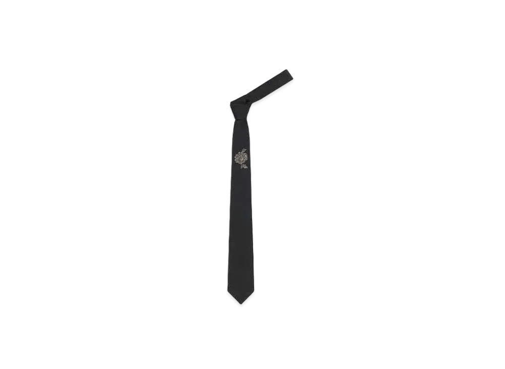 Alexander McQUEEN Embroidered Silver Lace Tie "Black/Silver"