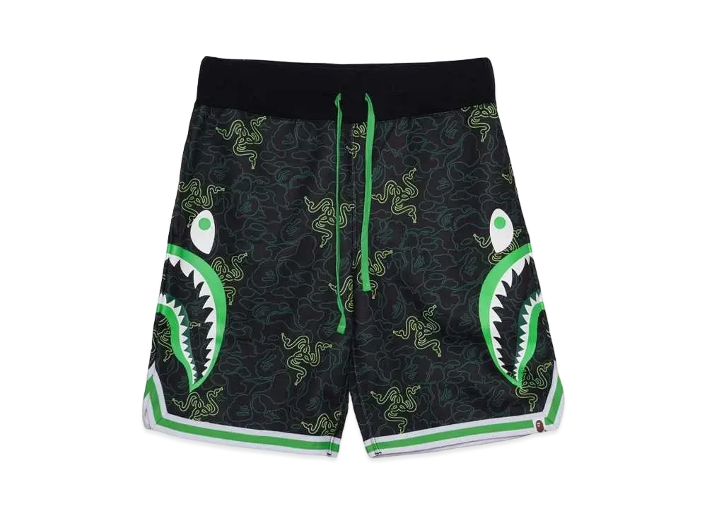 A BATHING APE x Razer NEON CAMO BASKETBALL SWEAT SHORTS "Green"