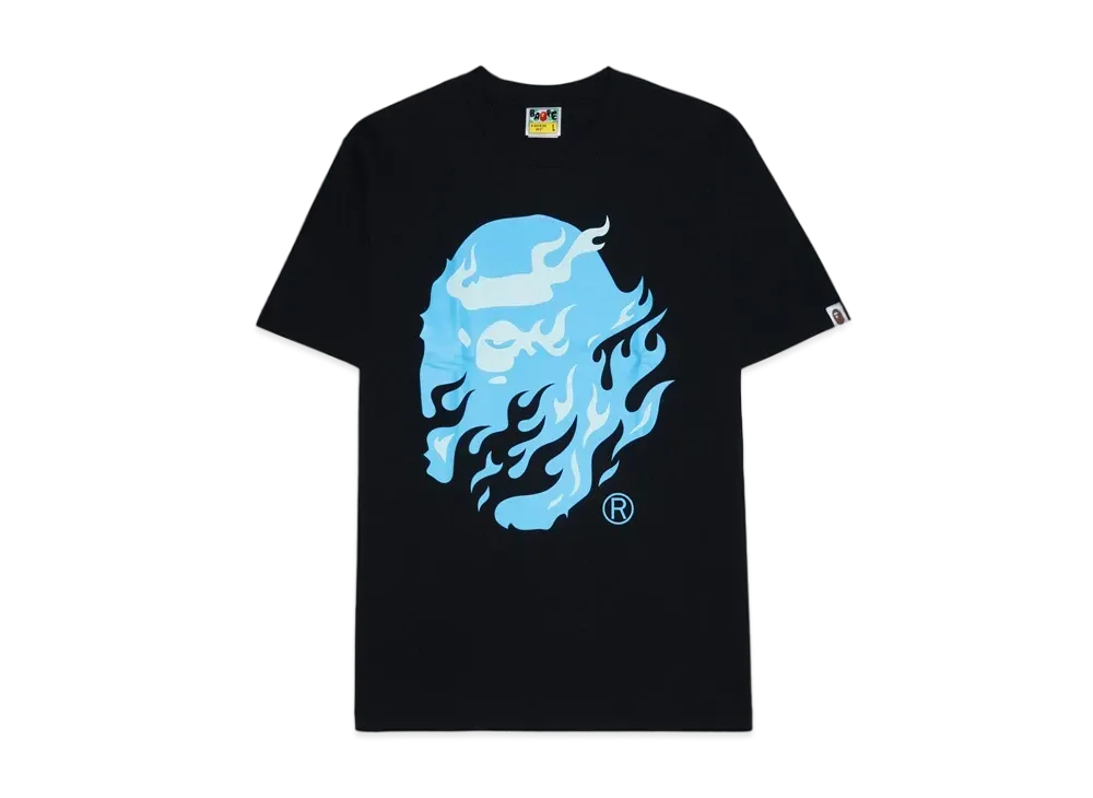 A BATHING APE Flame Ape Head Tee "Black/Blue"