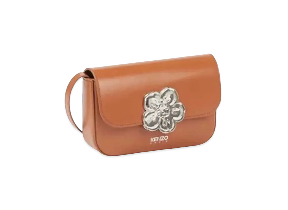 KENZO 'BOKE FLOWER' Leather Hand Bag "Dark Camel"
