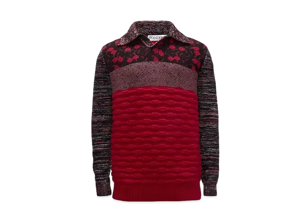 JW ANDERSON Multi Texture Polo Shirt "Bright Red"