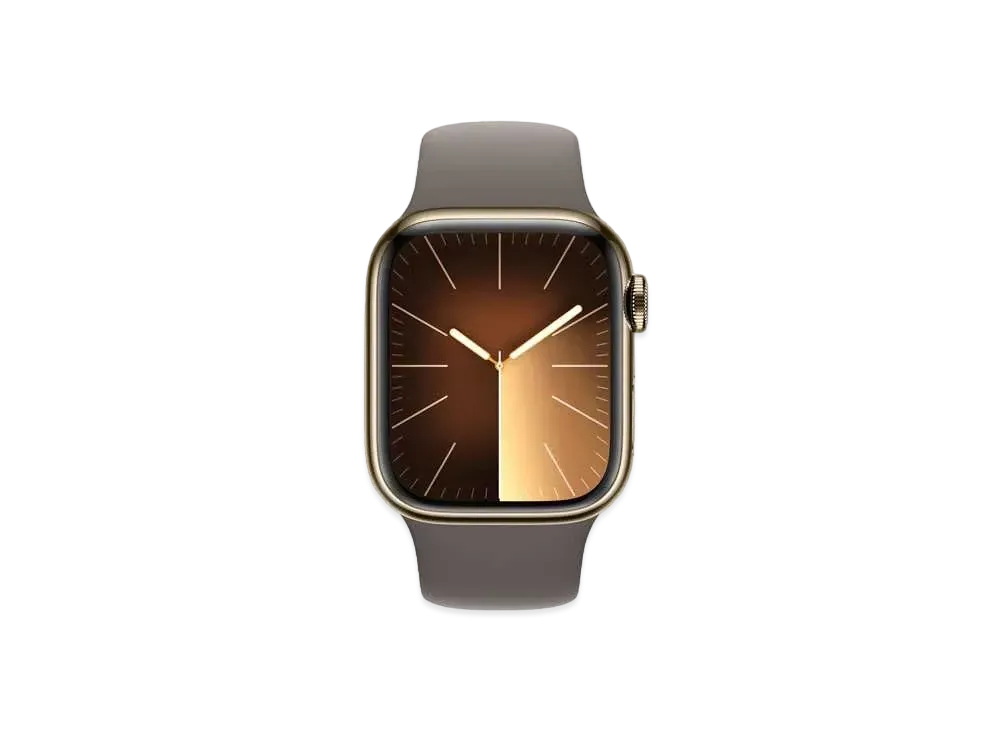 Apple Watch Series 9 (GPS + Cellular Model) 41mm Gold Stainless Steel Case Clay Sportsband (M/L) Gold Stainless Steel "Gray" MRJ63J/A