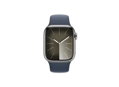 Apple Watch Series 9 (GPS + Cellular Model) 41mm Silver Stainless Steel Case Storm Blue Sportsband (M/L) Silver Stainless Steel "Blue" MRJ33J/A