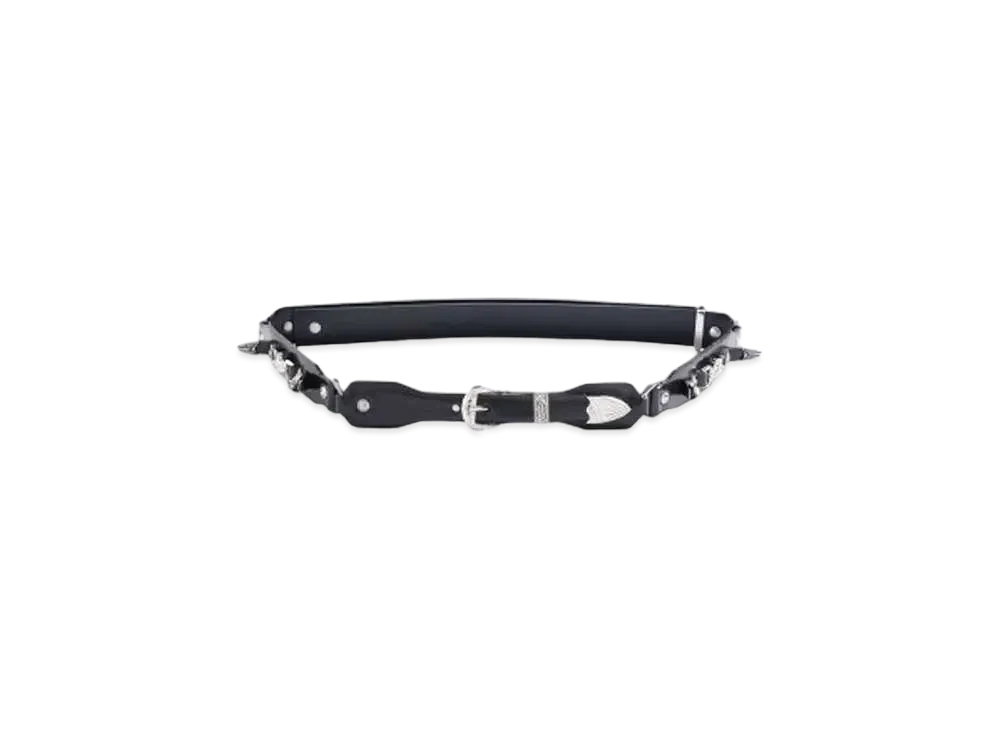 TOGA VIRILIS Metal leather narrow belt "BLACK"