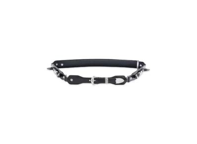 TOGA VIRILIS Metal leather narrow belt "BLACK"