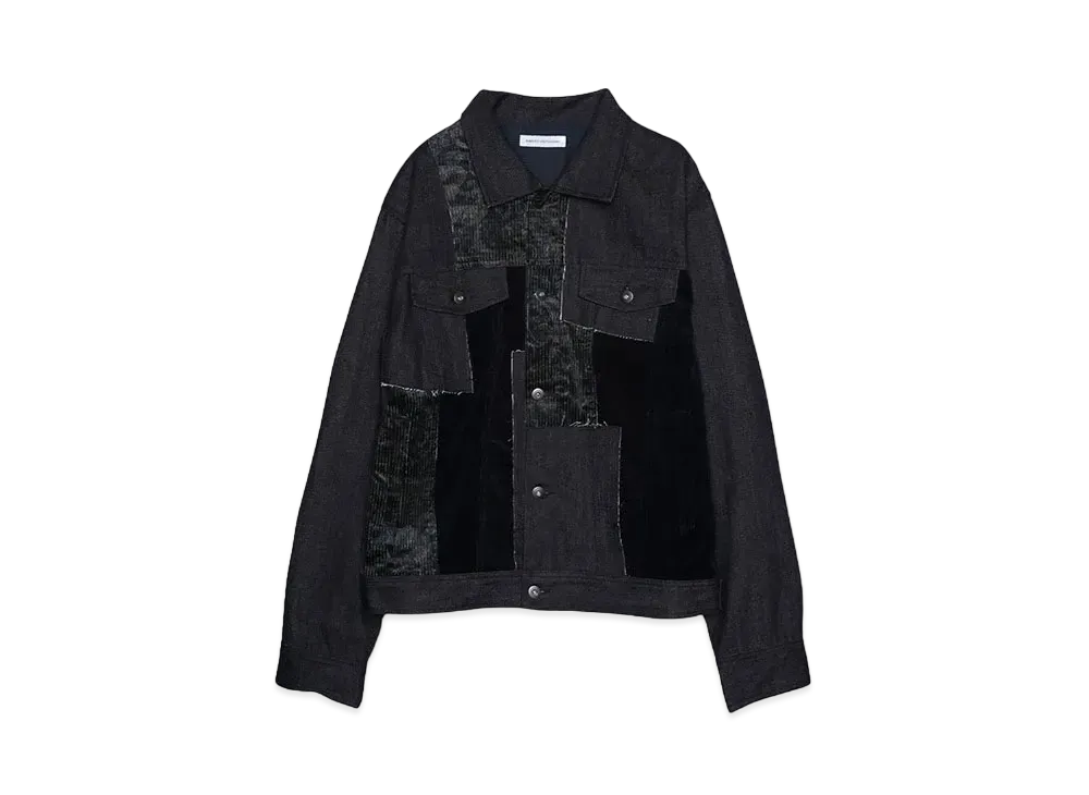 MAHITO MOTOYOSHI 多素材MIXパッチワークGジャン "Navy"