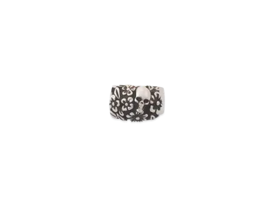 Alexander McQUEEN Floral Skull Ring "Antique Silver"