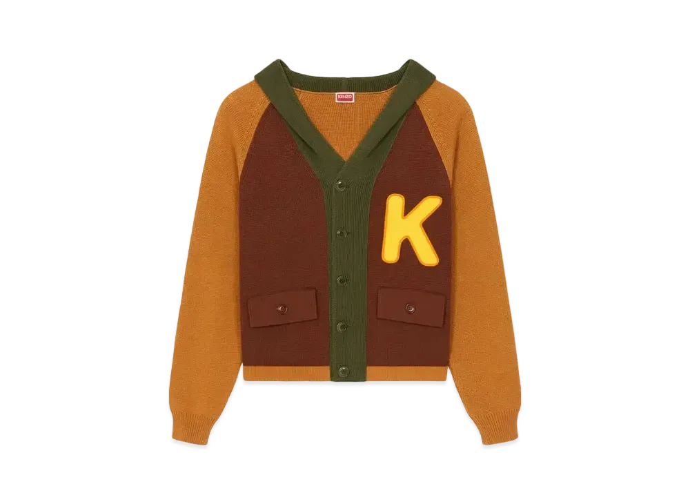 KENZO Cardigan With Colorful Hood "Dark Camel"