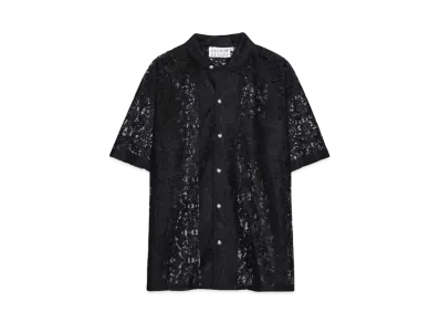 el conductorH FLOWER LACE OPEN COLLAR SHORT SLEEVE SHIRT "BLACK"