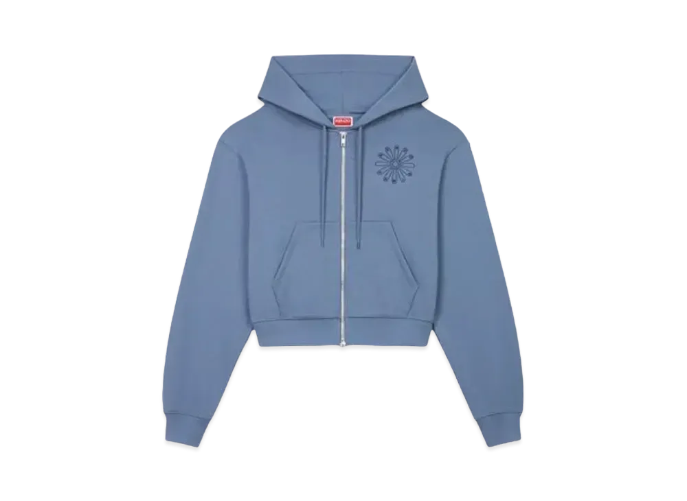KENZO 'MARGUERITE'' Cropped Embroidery Hoodie "Blue"