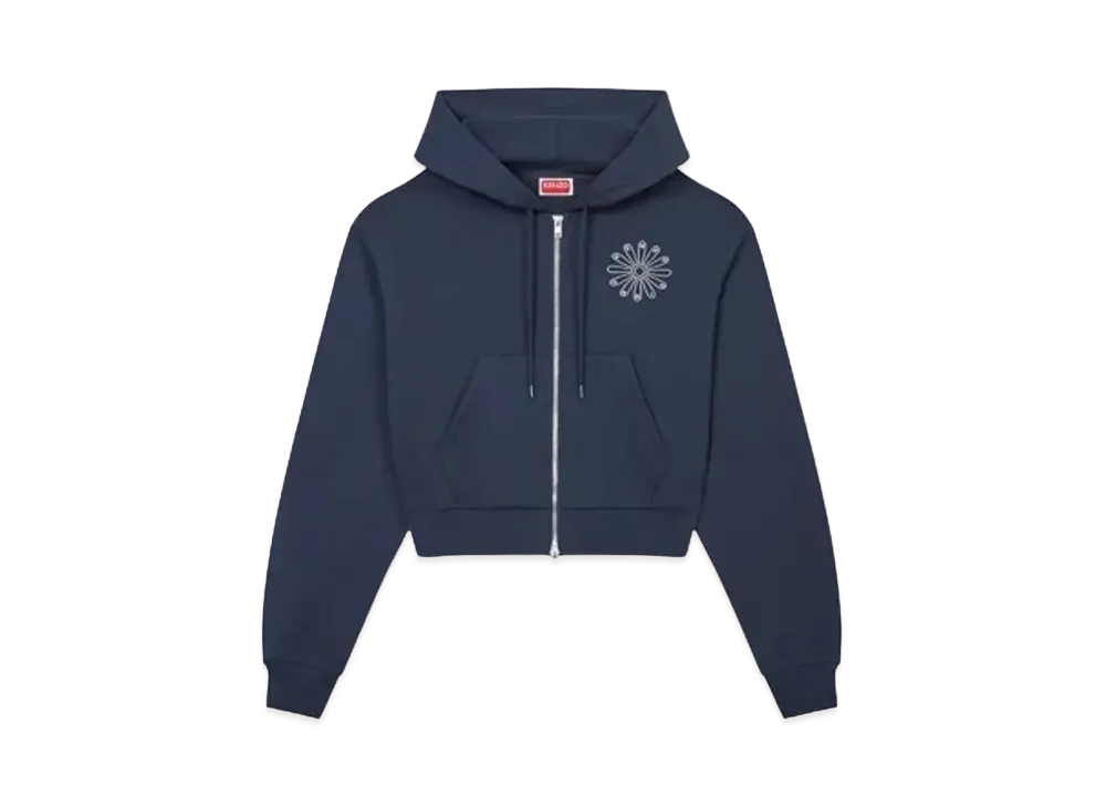 KENZO 'MARGUERITE'' Cropped Embroidery Hoodie "Blue Black"