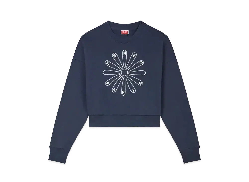 KENZO 'MARGUERITE'' Cropped Embroidery Sweat "Blue Black"