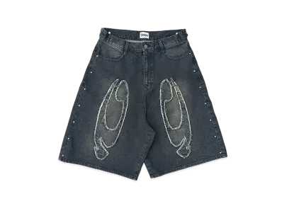 9090 Heisei Crush Buggy Denim Shorts "BLACK GREEN"