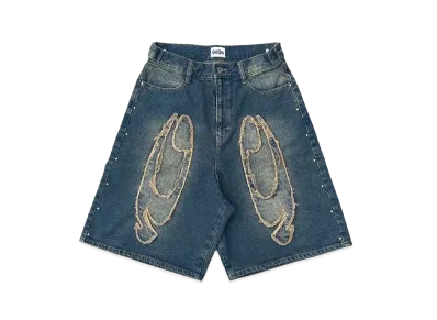 9090 Heisei Crush Buggy Denim Shorts "INDIGO YELLOW"