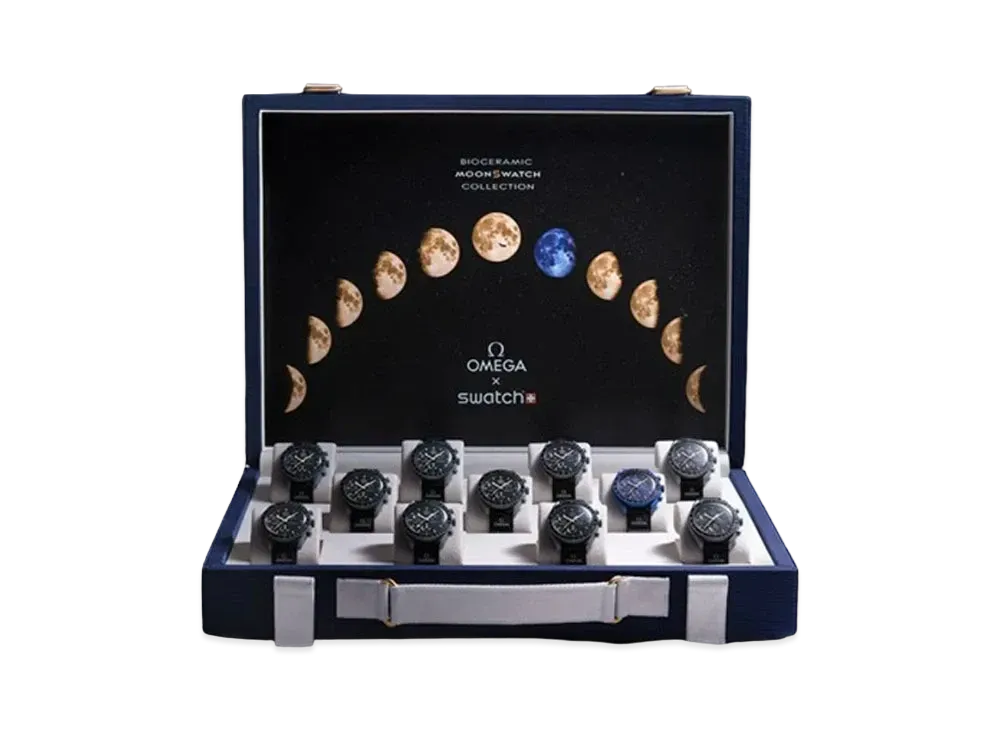 Swatch x OMEGA 11 Mission to Moonshine Gold Set with Suitcase