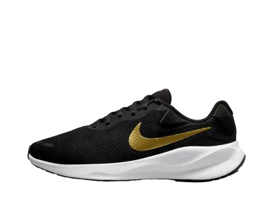 ナイキ ウィメンズ レボリューション7 "ブラック/ホワイト/メタリックゴールド" (エクストラワイド)