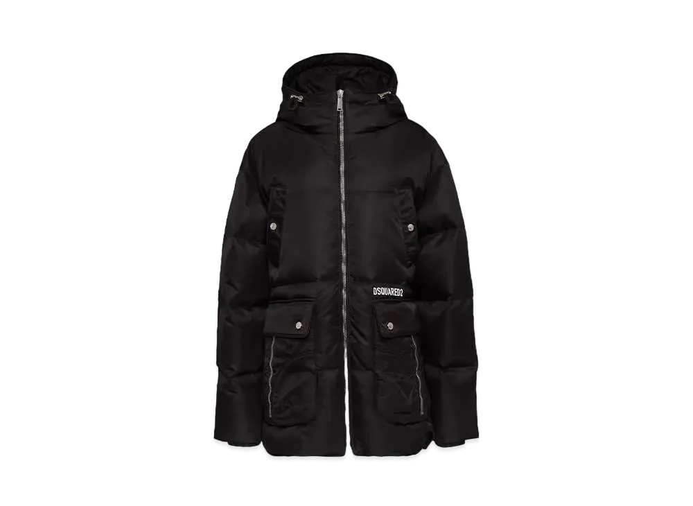 Dsquared2 Maxi Multi-Pocket Parachute Puff Coat "Black"