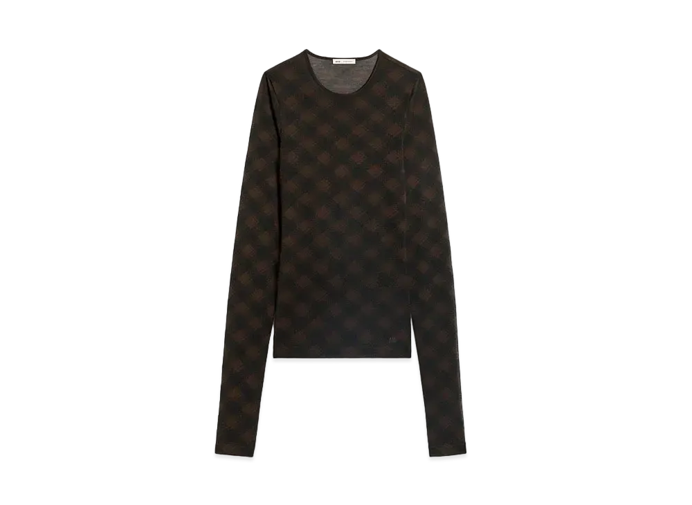 AMI PARIS Long Sleeve Fluid Top "Black/Dark Coffee"