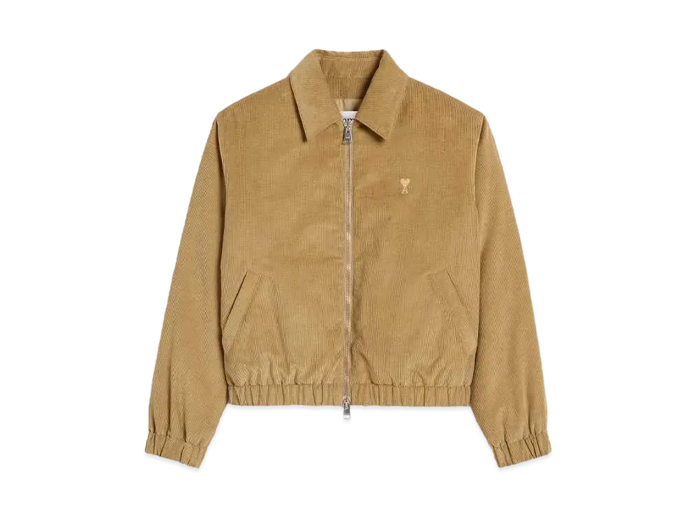 AMI PARIS Cotton Corduroy Velvet Zip Jacket "Sand"