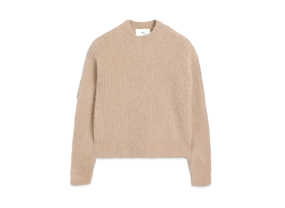 AMI PARIS Chunky Hairy Mohair & Alpaca Ribbed Sweater "Beige"
