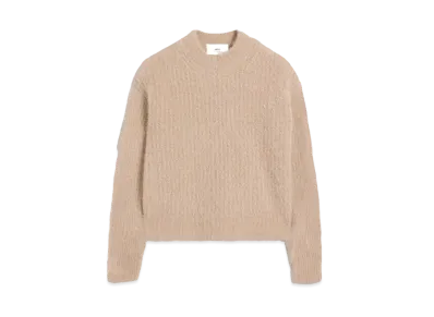 AMI PARIS Chunky Hairy Mohair & Alpaca Ribbed Sweater "Beige"