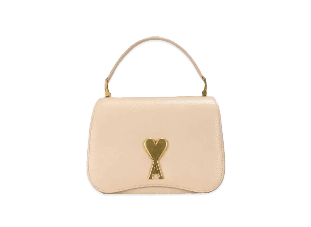 AMI PARIS Grained Leather Top Handle Bag "Nude Pink"