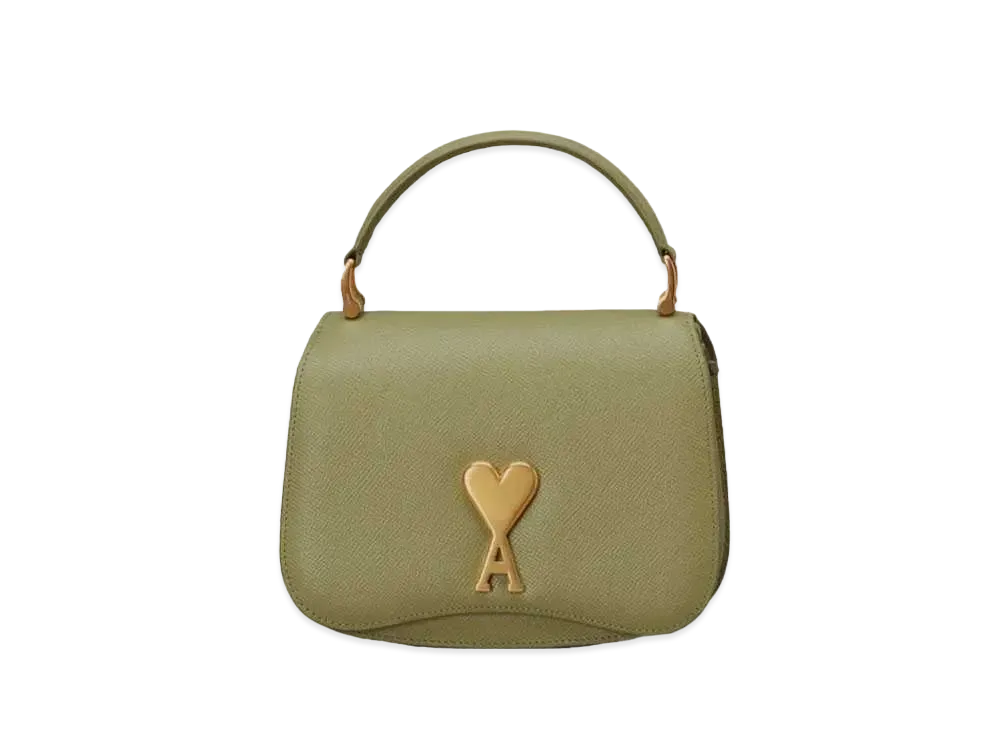 AMI PARIS Grained Leather Top Handle Bag "Olive"