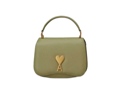 AMI PARIS Grained Leather Top Handle Bag "Olive"