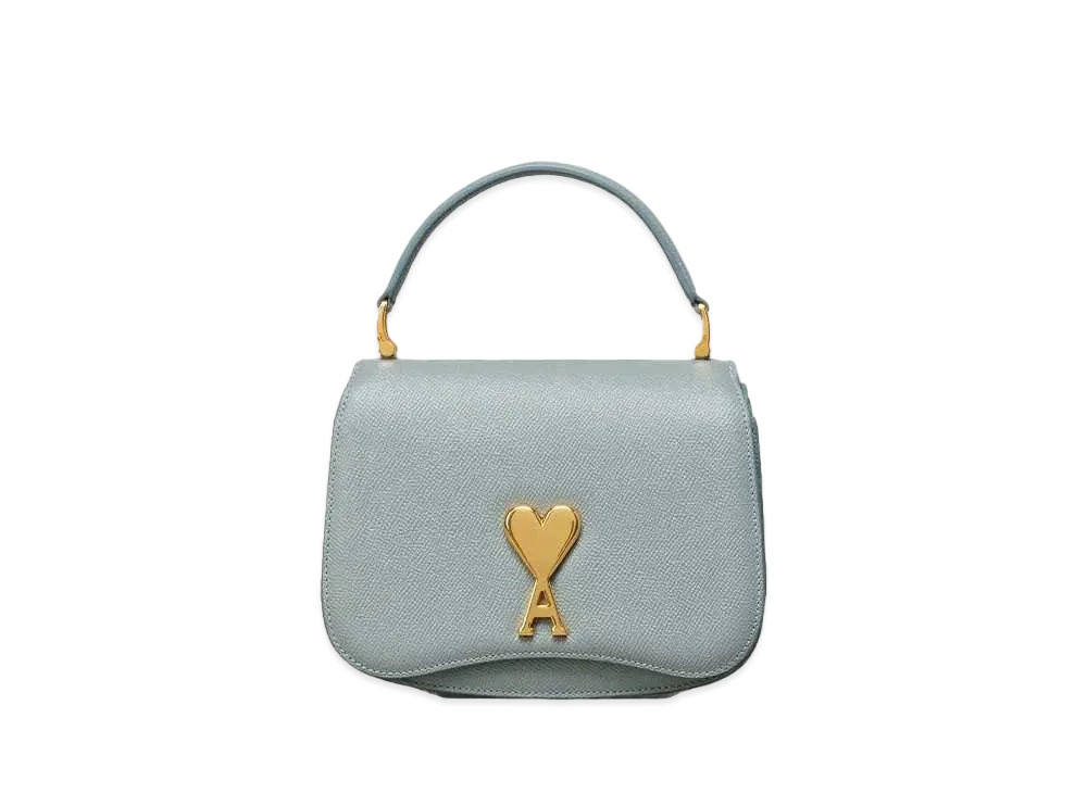 AMI PARIS Grained Leather Top Handle Bag "Clay Blue/Vibrated Brass"