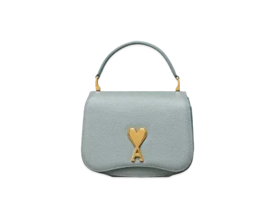 AMI PARIS Grained Leather Top Handle Bag "Clay Blue/Vibrated Brass"